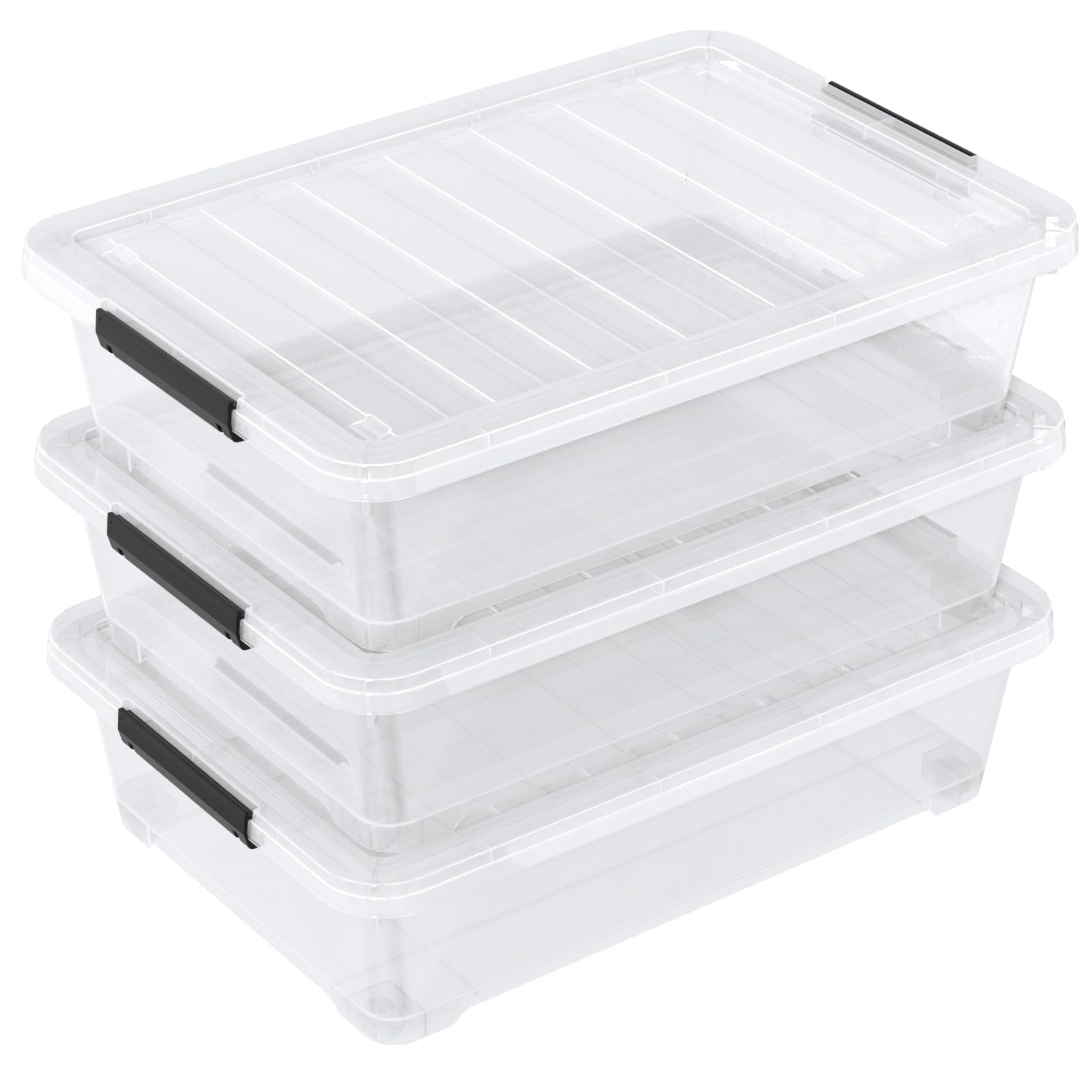 Set of 3 42 L Plastic Underbed Box with Latching Lid and Wheels (3 Count)