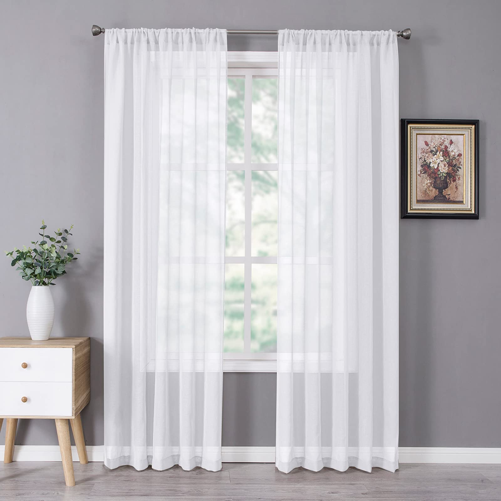 Sheer Curtains Linen Textured Bedroom Curtain Sheers Light Filtering Rod Pocket Voile Curtains for Living Room