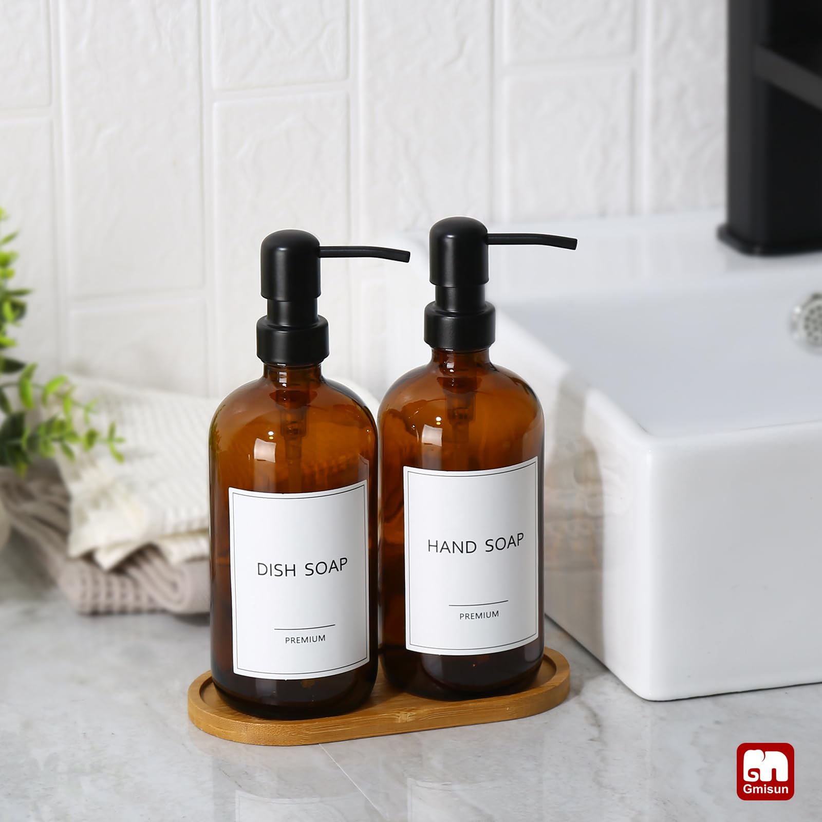 Amber Glass Soap Dispenser (2 Count)