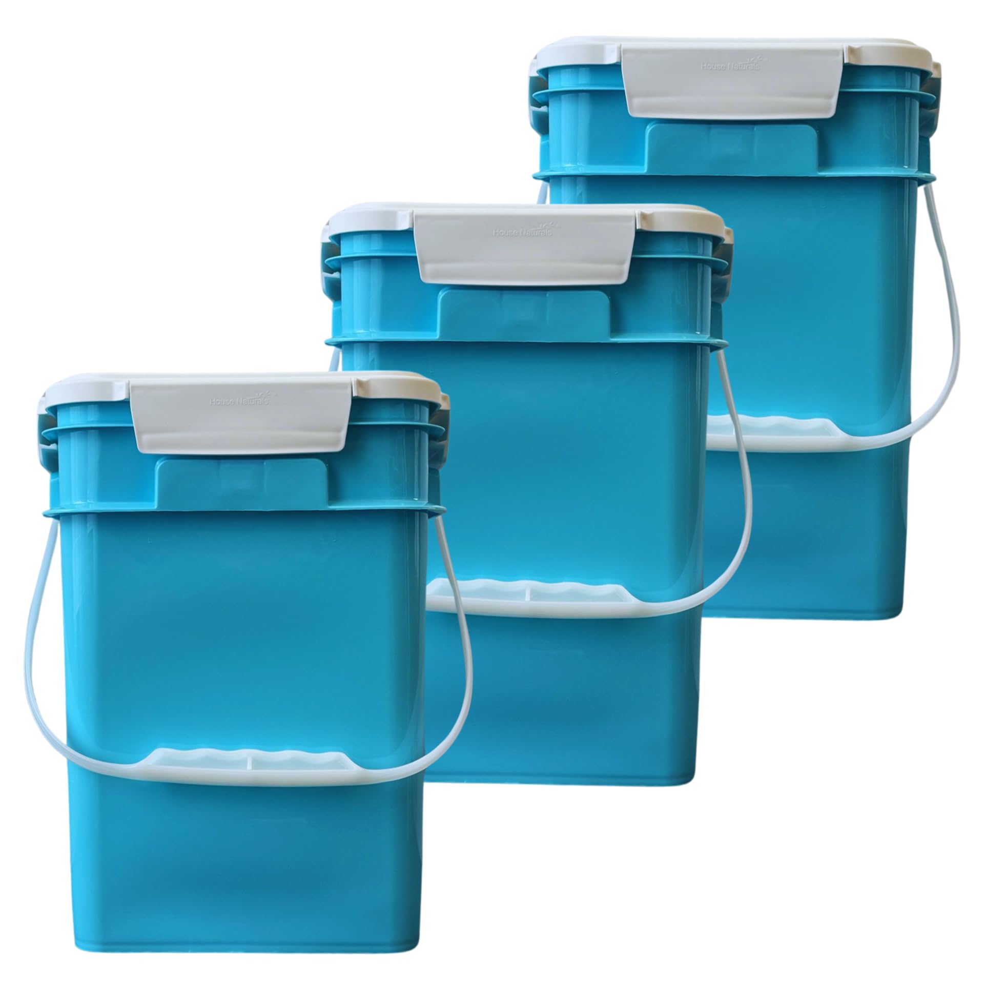 4 Gallon Square Food Grade Bucket Pail with Plastic Handles and Lid (3 Count)