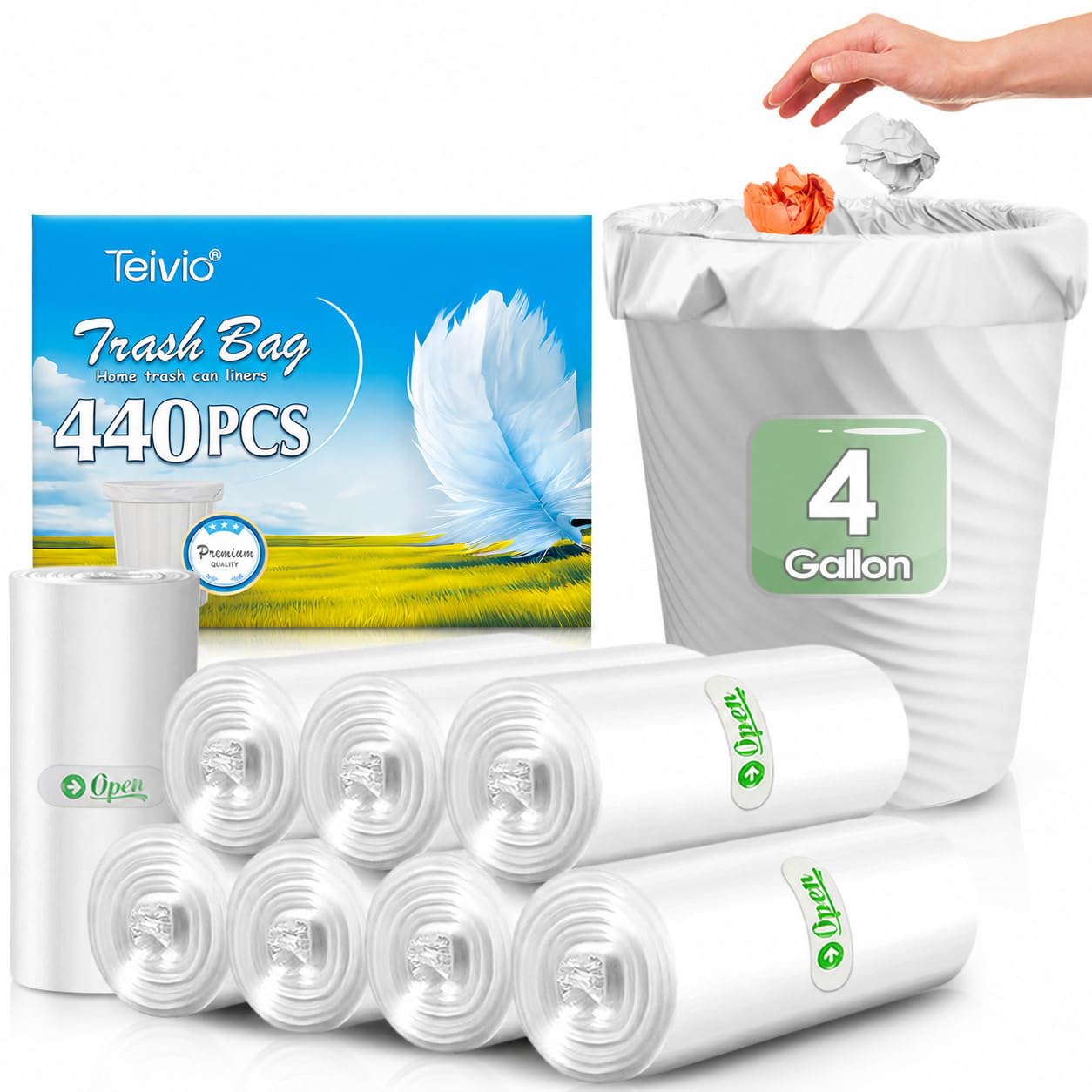 Small Clear Trash Bags 4 Gallon 440 Count Bathroom Garbage Bags