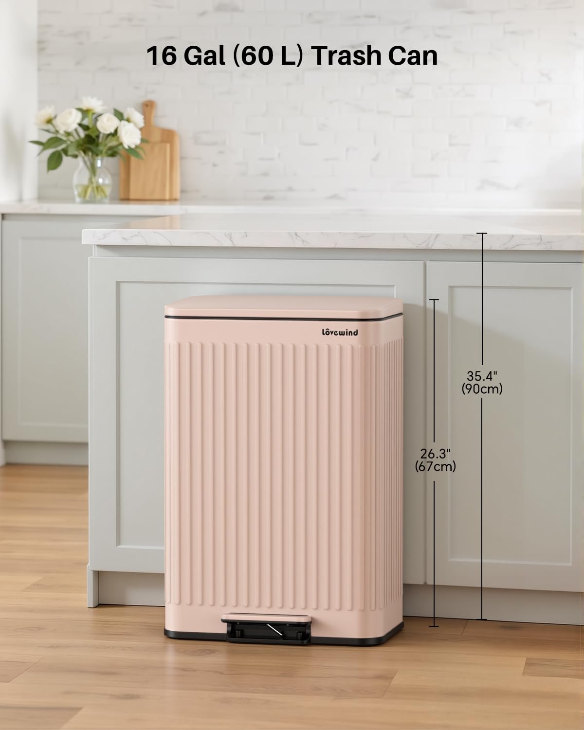 60 Liter 16 Gallon Stainless Steel Trash Can with Soft