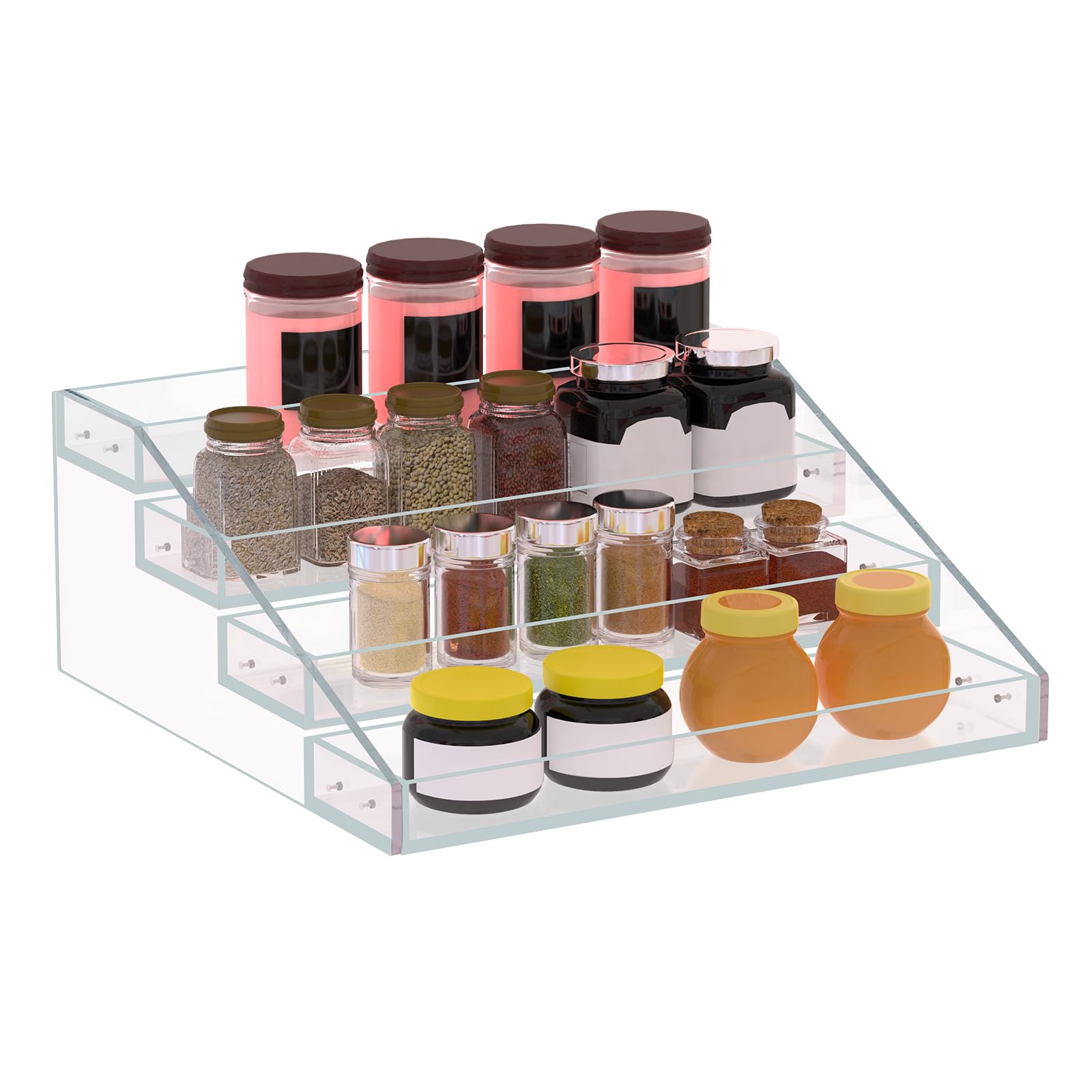 Wide 4 Tier Clear Acrylic Spice Rack Organizer for Kitchen