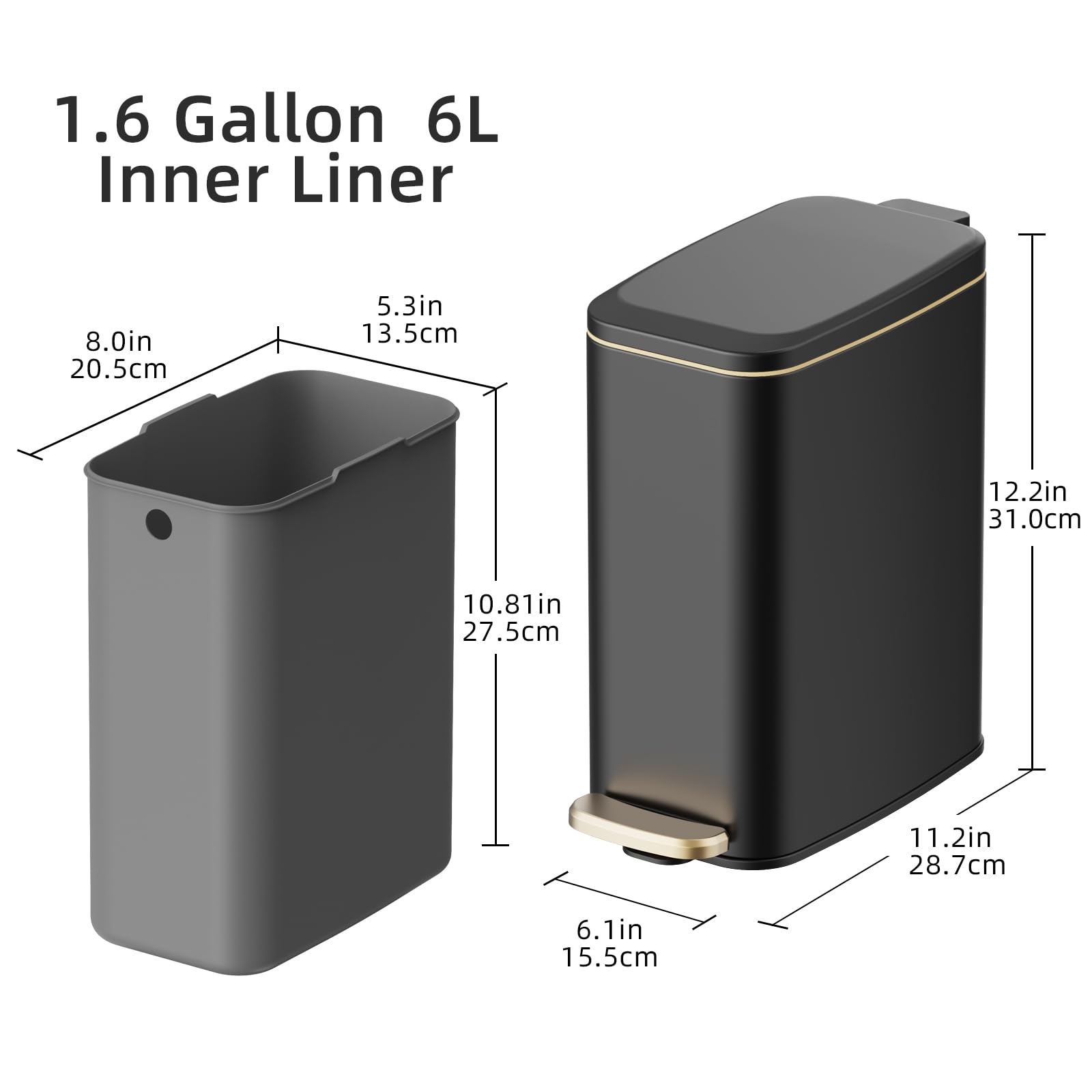 Slim Bathroom Trash Can with Lid