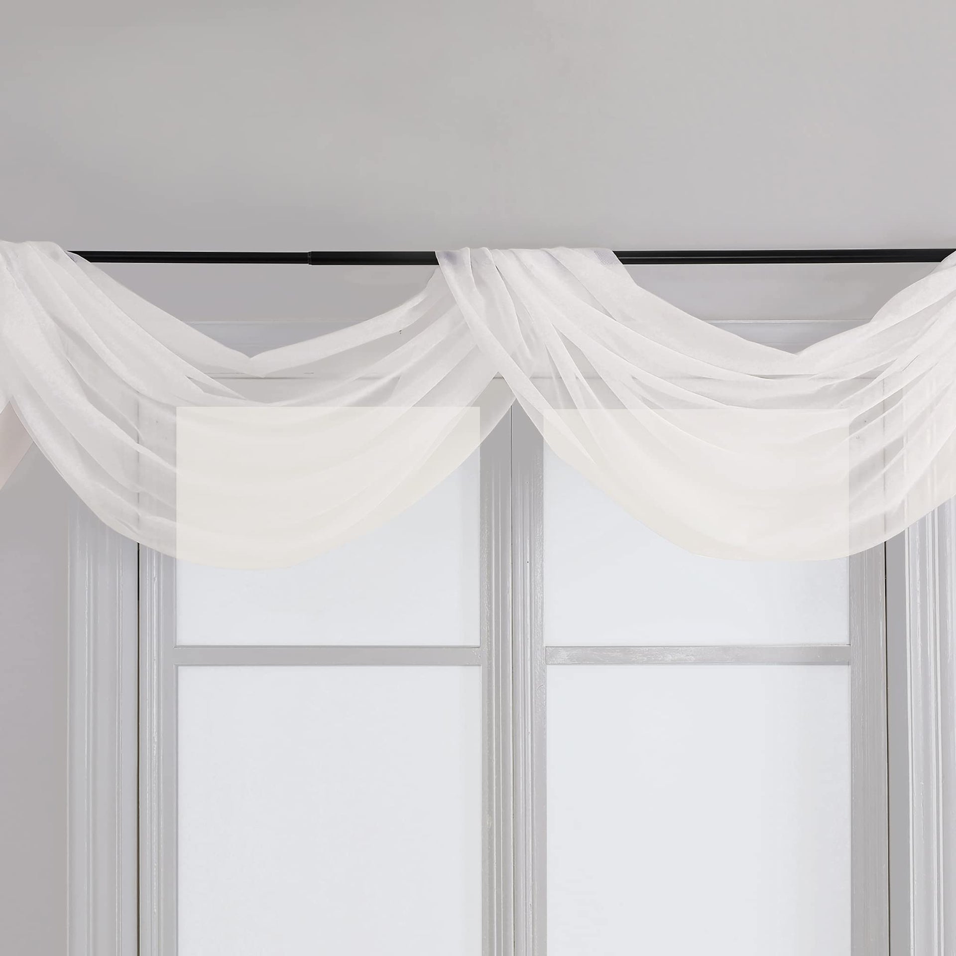 Ivory Sheer Scarf Valances for Windows 216 Inch Extra Long (2 Count)