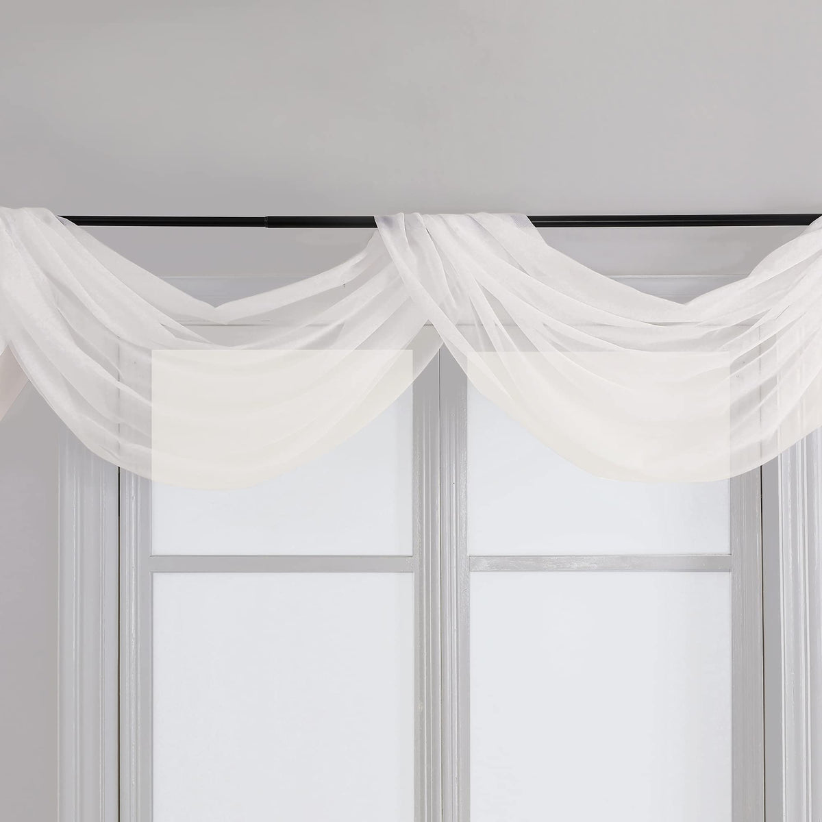 Ivory Sheer Scarf Valances for Windows 216 Inch Extra Long (2 Count)