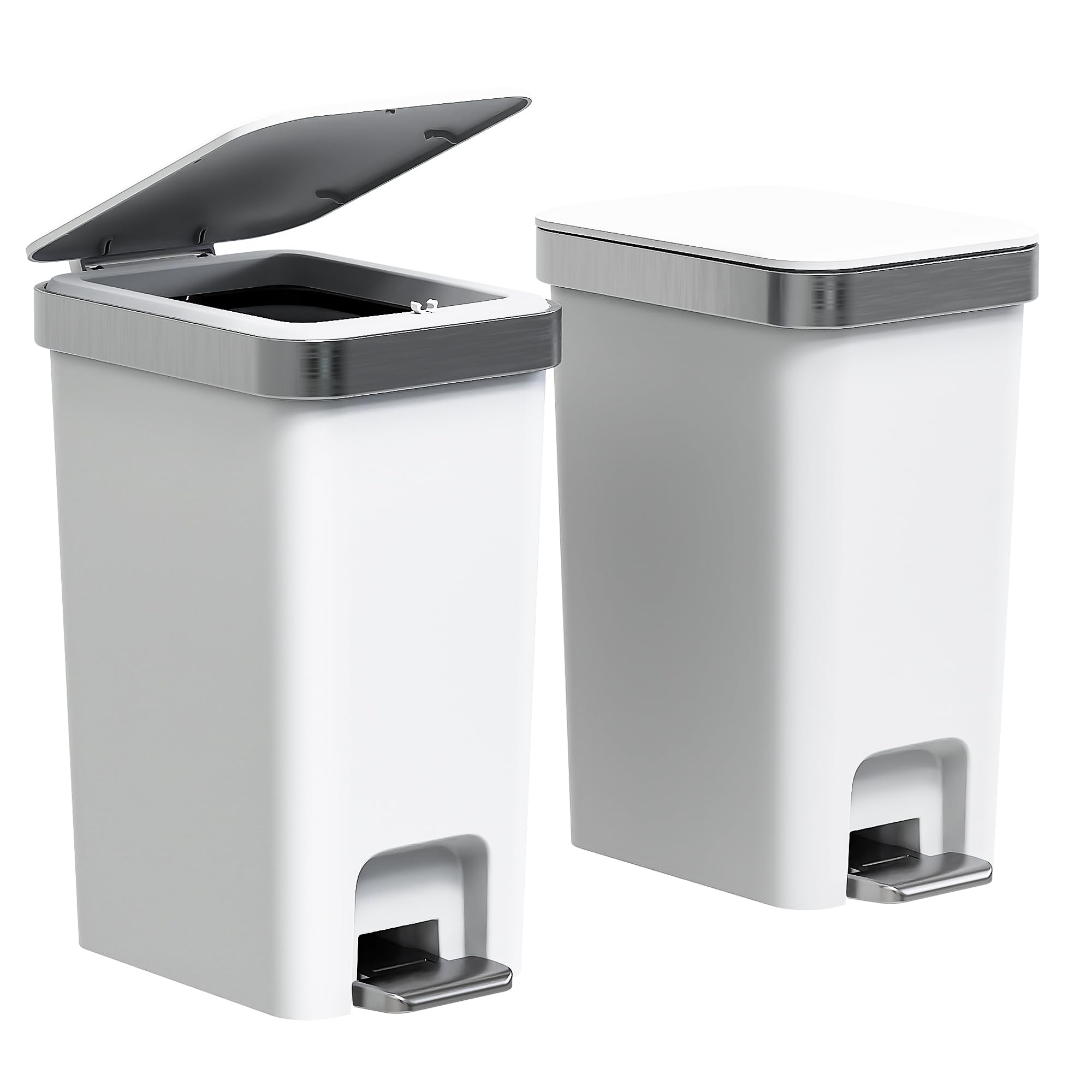 2Pack Small Bathroom Trash Can with Lid Foot Pedal (2 Count)