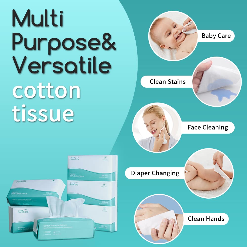 100% Cotton Facial Tissue Soft Dry Wipe 6 Pack (600 Count) - ModHome Supplies