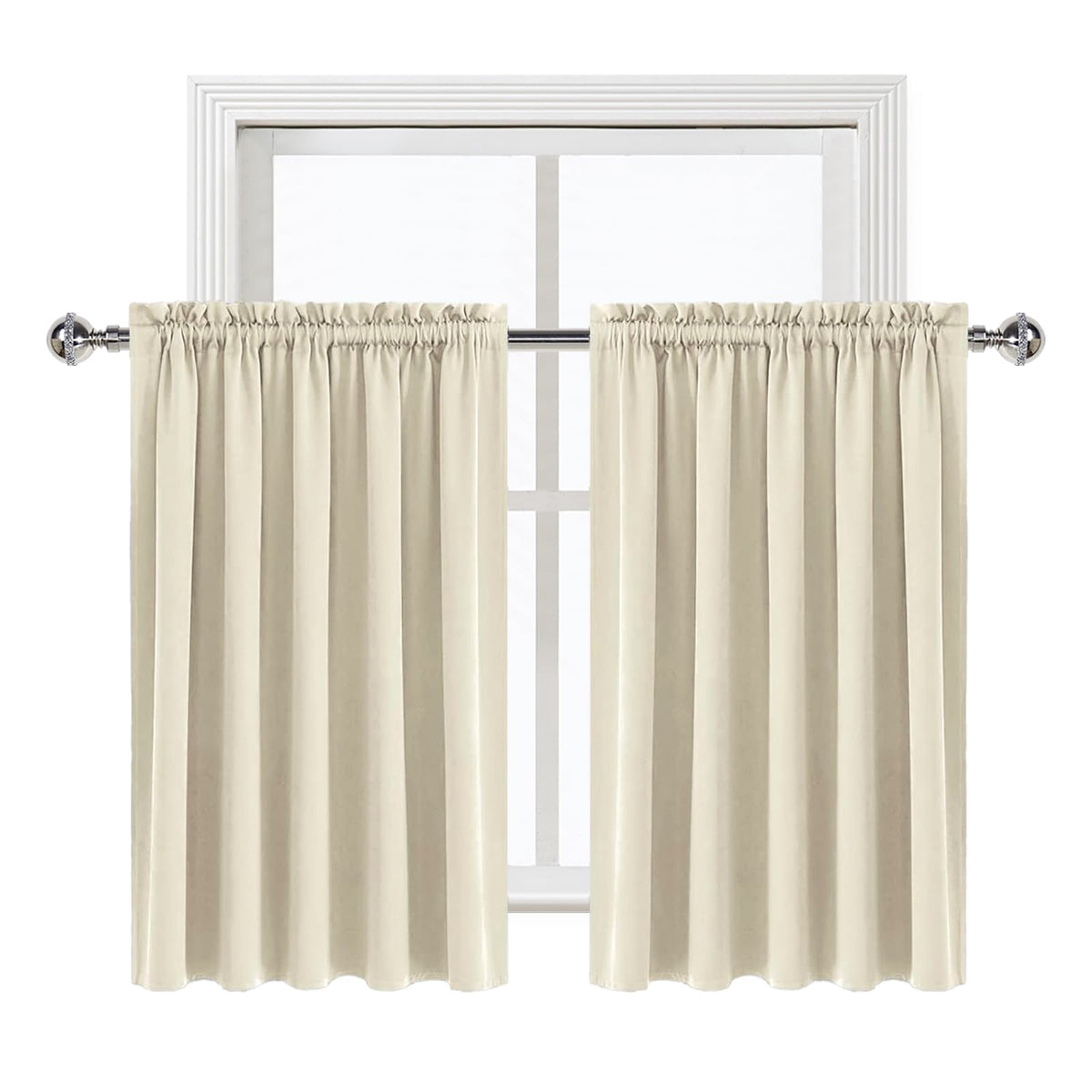 Short Blackout Curtains 60 x 36 Inch for Kitchen RV Bunk Light Beige (2 Count)
