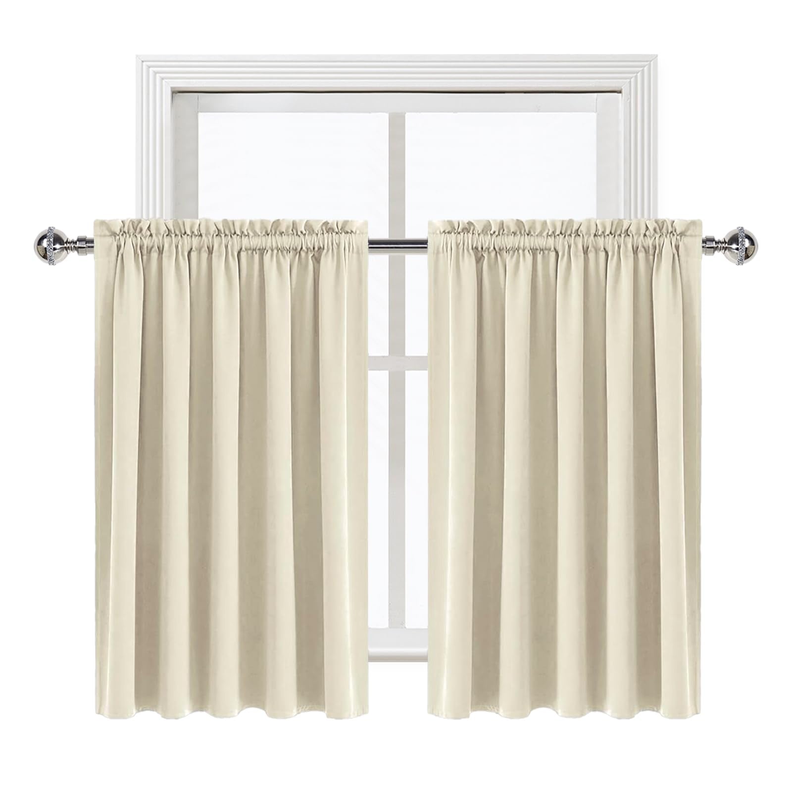 Short Blackout Curtains 60 x 36 Inch for Kitchen RV Bunk Light Beige (2 Count)