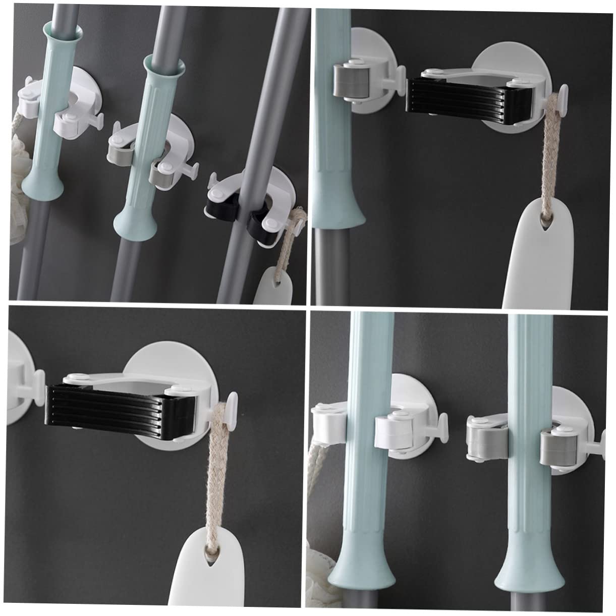 Versatile Mop Hanging Hooks Wall Mount Broom Gripper Home Organizer No