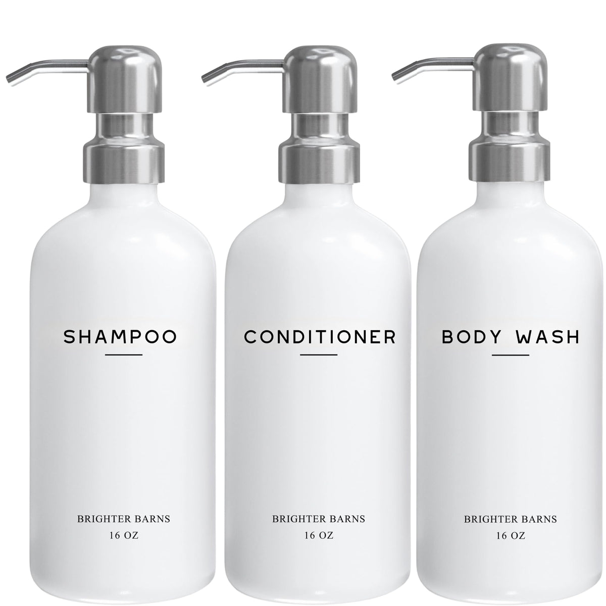 White Shampoo and Conditioner Dispenser Set by Brighter Barns (6 Count)