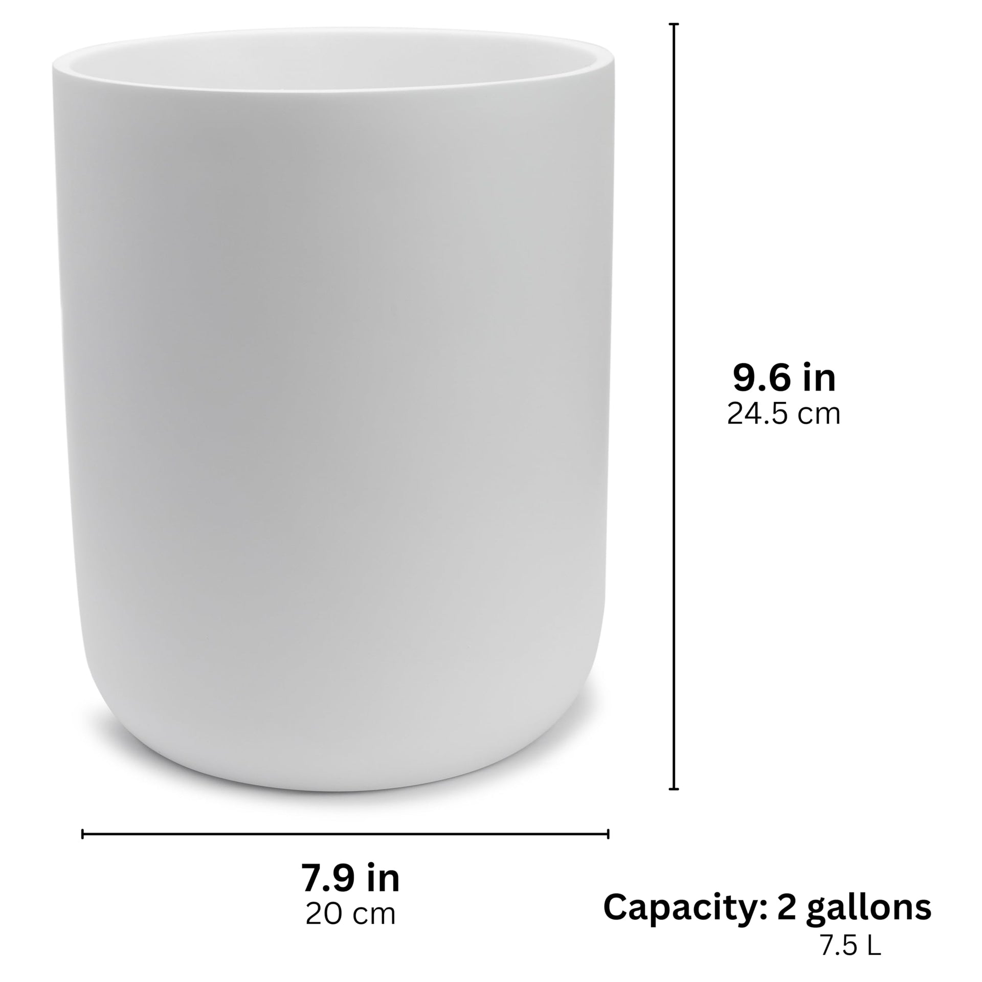Matte White Round 2 Gallon Trash Can for Home and Bathroom