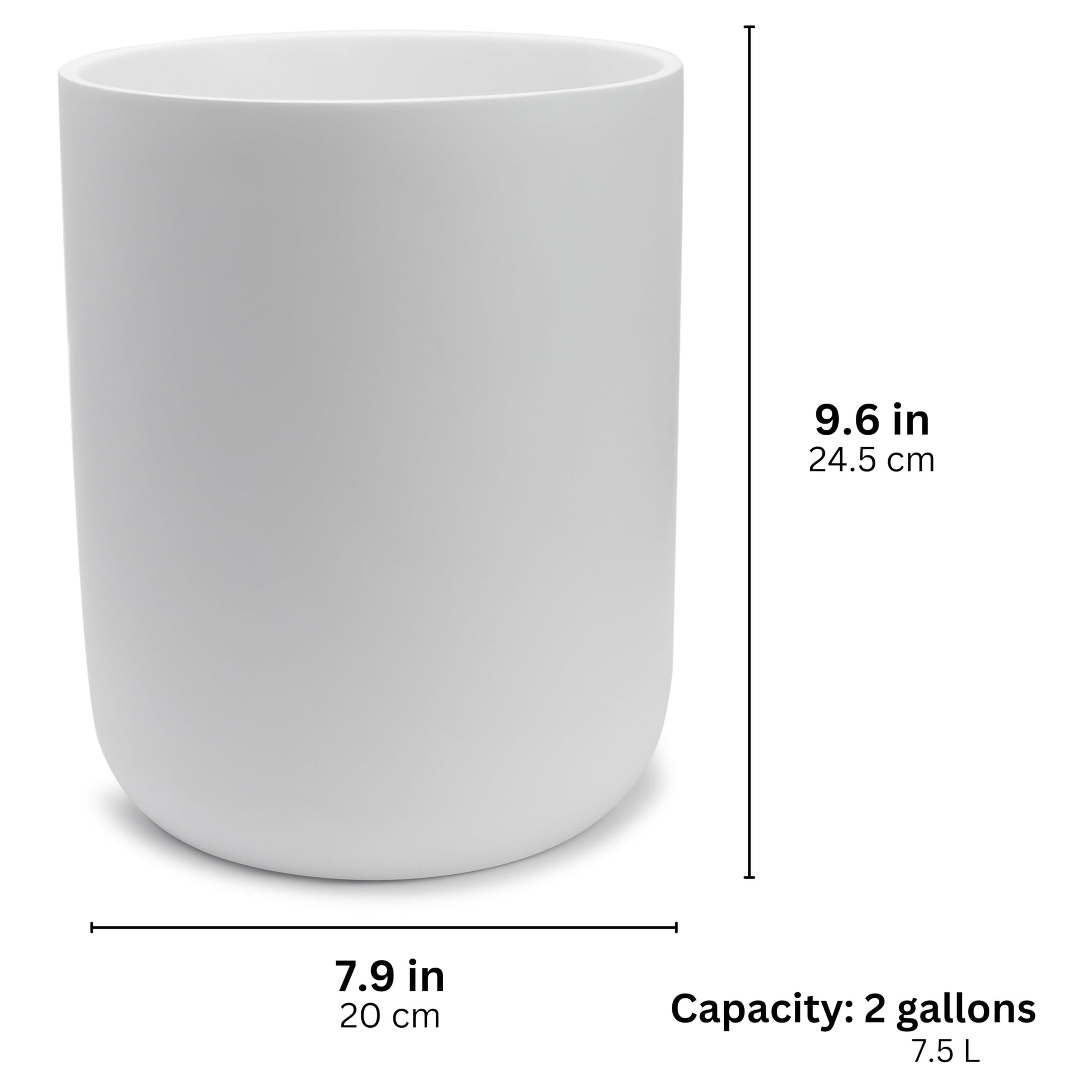 Matte White Round 2 Gallon Trash Can for Home and Bathroom