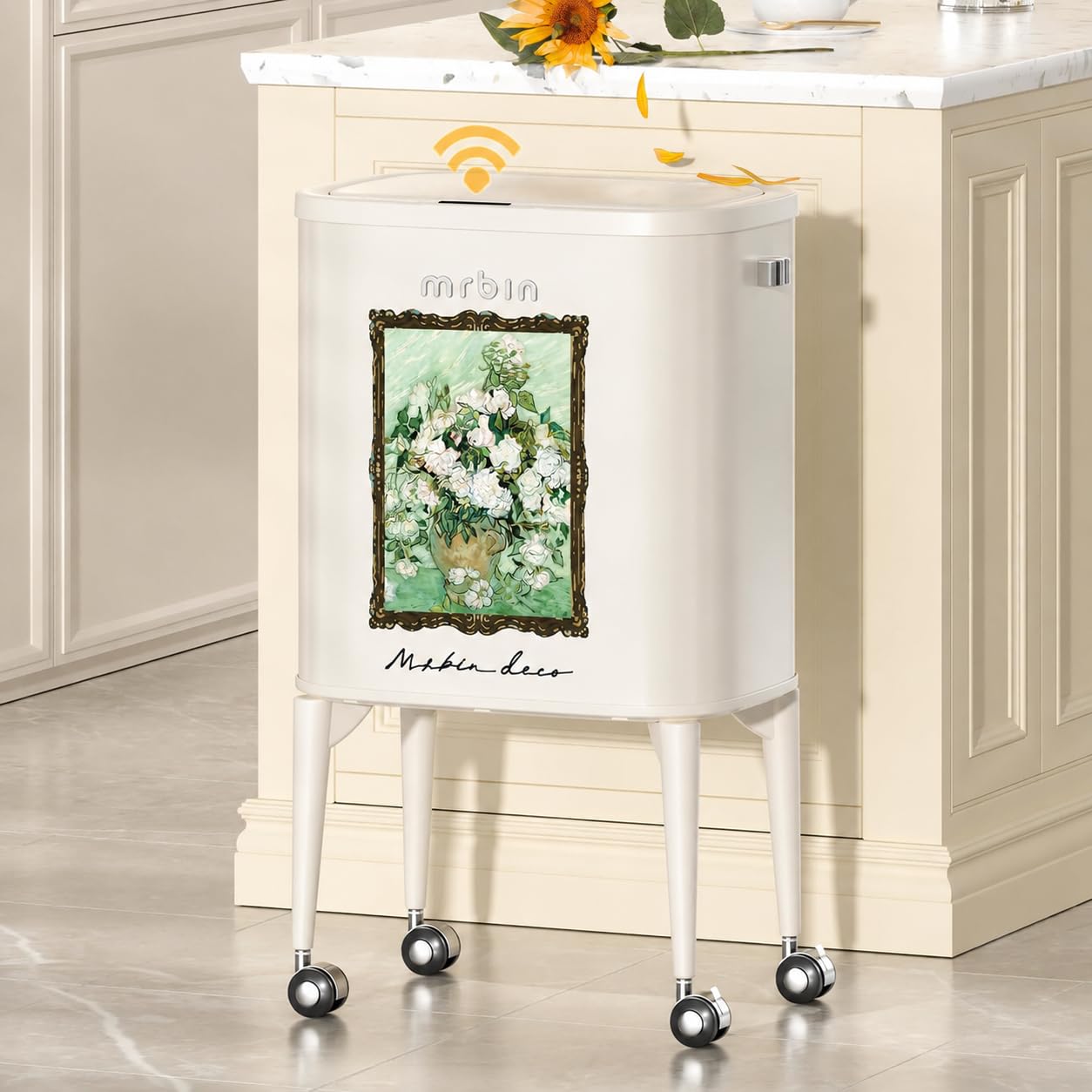 Metal Motion Sensor Kitchen Trash Can with Wheel Legs