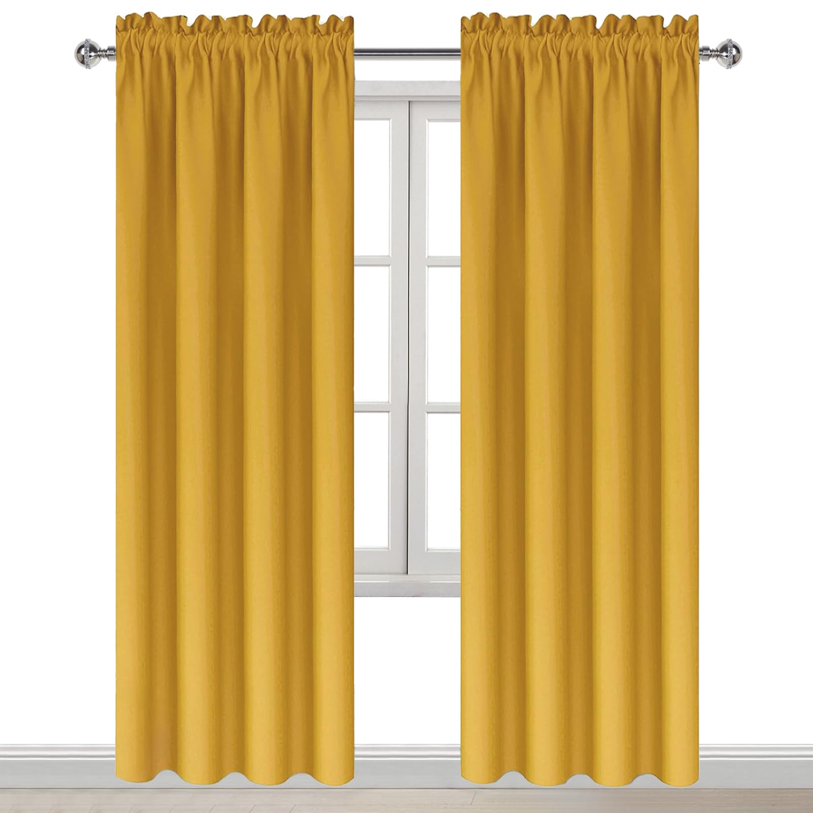 Blackout Curtains for Bedroom Living Room 42 x 84 Inch Long Yellow (2 Count)