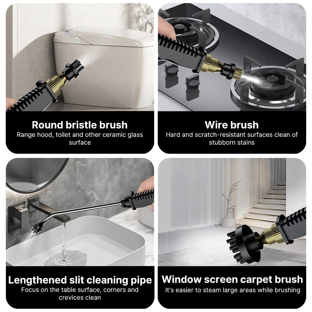 Pressurized Handheld Steam Cleaner with 3 Brushes and Extended Rod