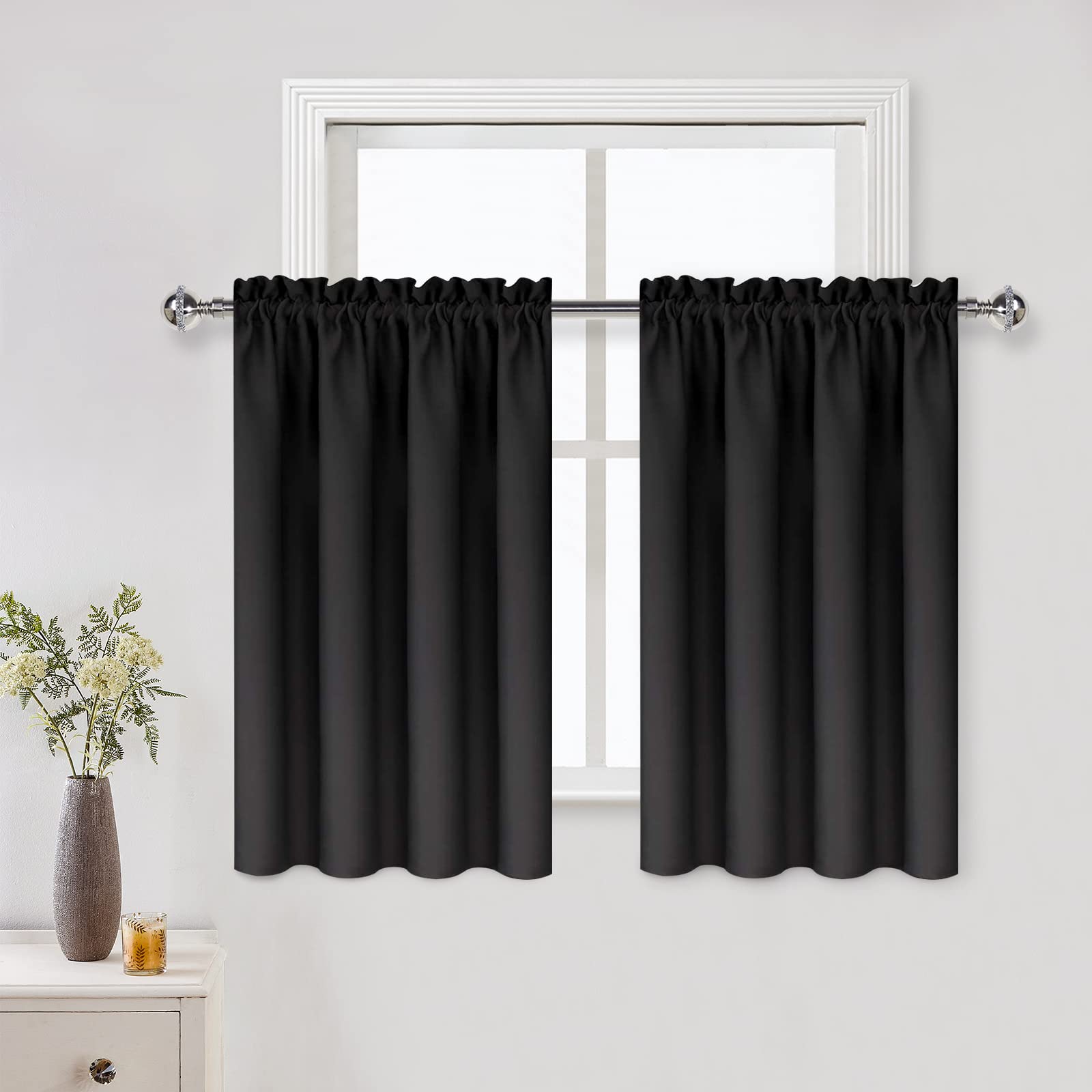 Short Blackout Curtains 42 x 36 Inch Long for Kitchen RV Bunk Black (2 Count)
