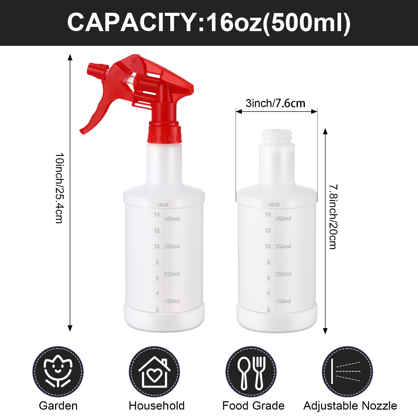 12 Pcs 16 Oz Plastic Spray Bottle (12 Count)