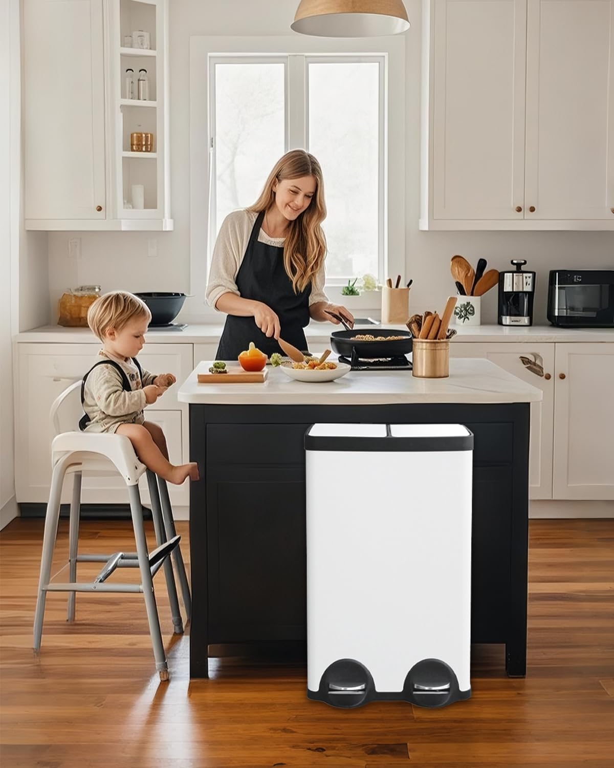 Kitchen Trash Can Dual Compartments