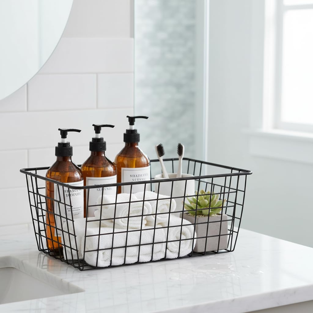 Metal Black Large Wire Basket Food Storage Organizer (2 Count)