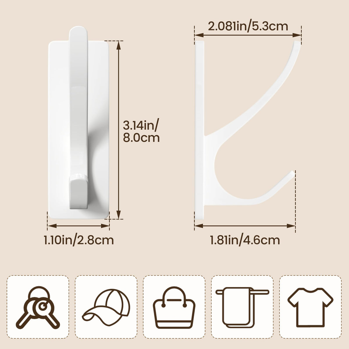 White Self Adhesive Hook (6 Count)