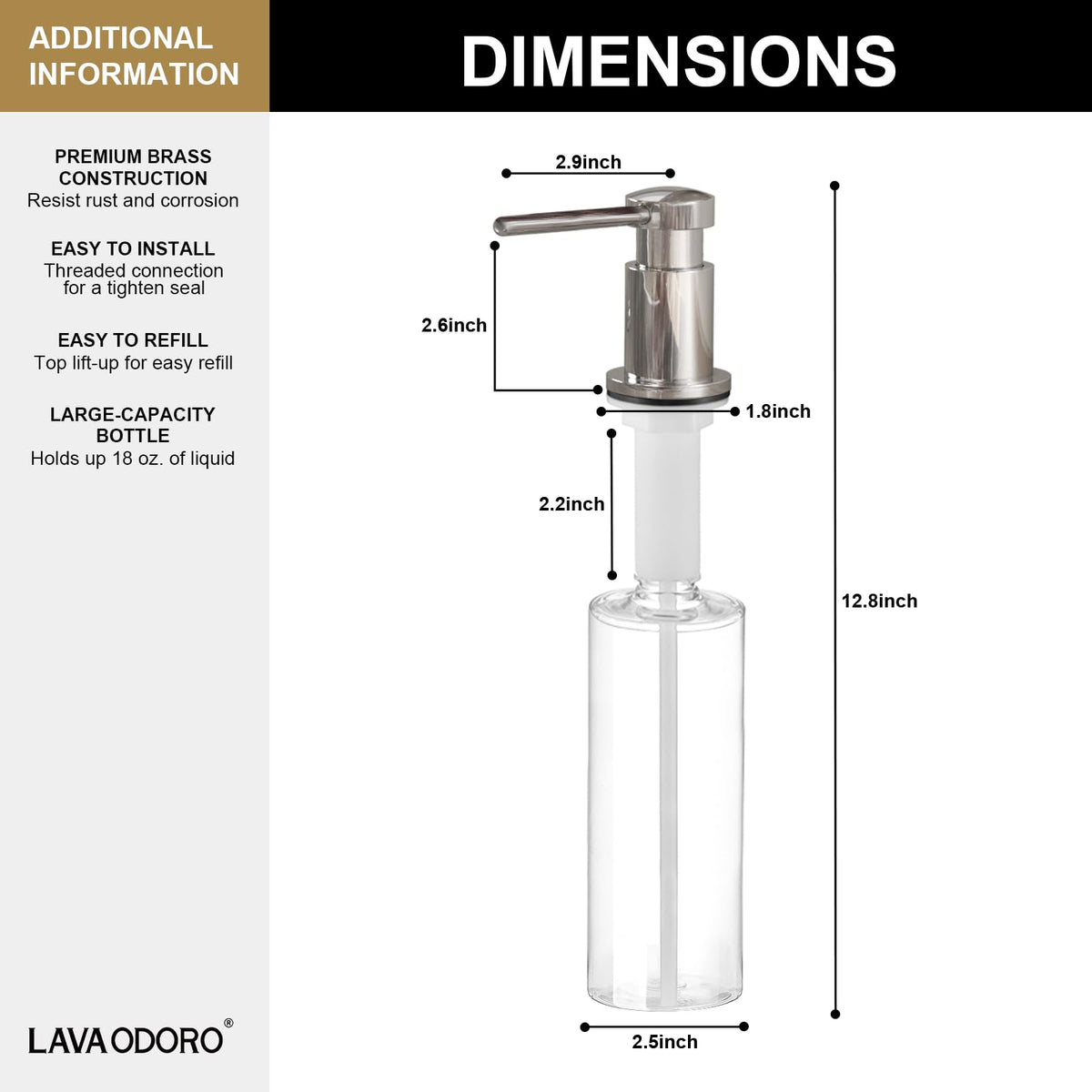 Chrome Soap Dispenser for Kitchen Sink (18 Ounce)