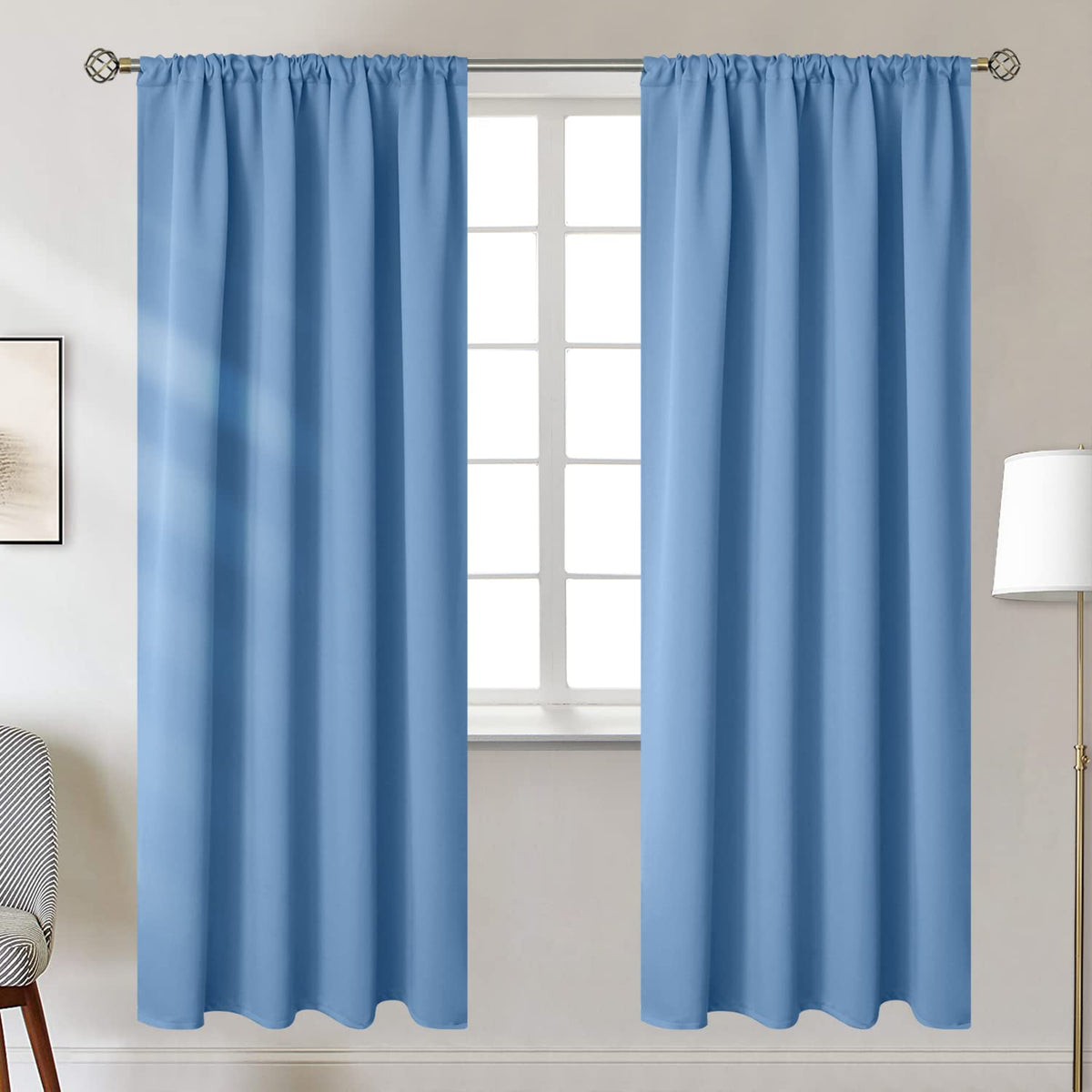Denim Blue Blackout Curtains 72 Inches Long for Bedroom (2 Count)