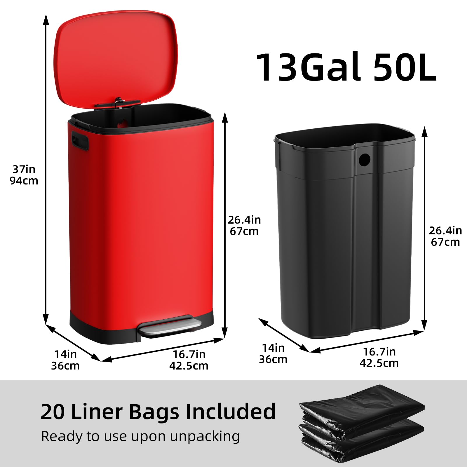13 Gallon Kitchen Trash Can with Lid