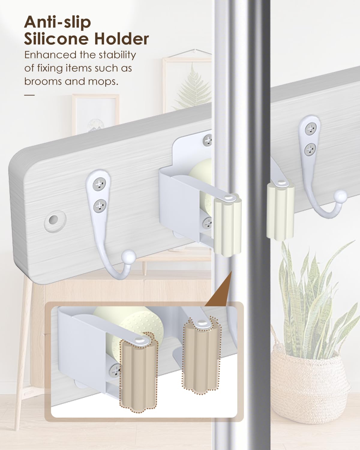 White Broom Holder Wall Mount