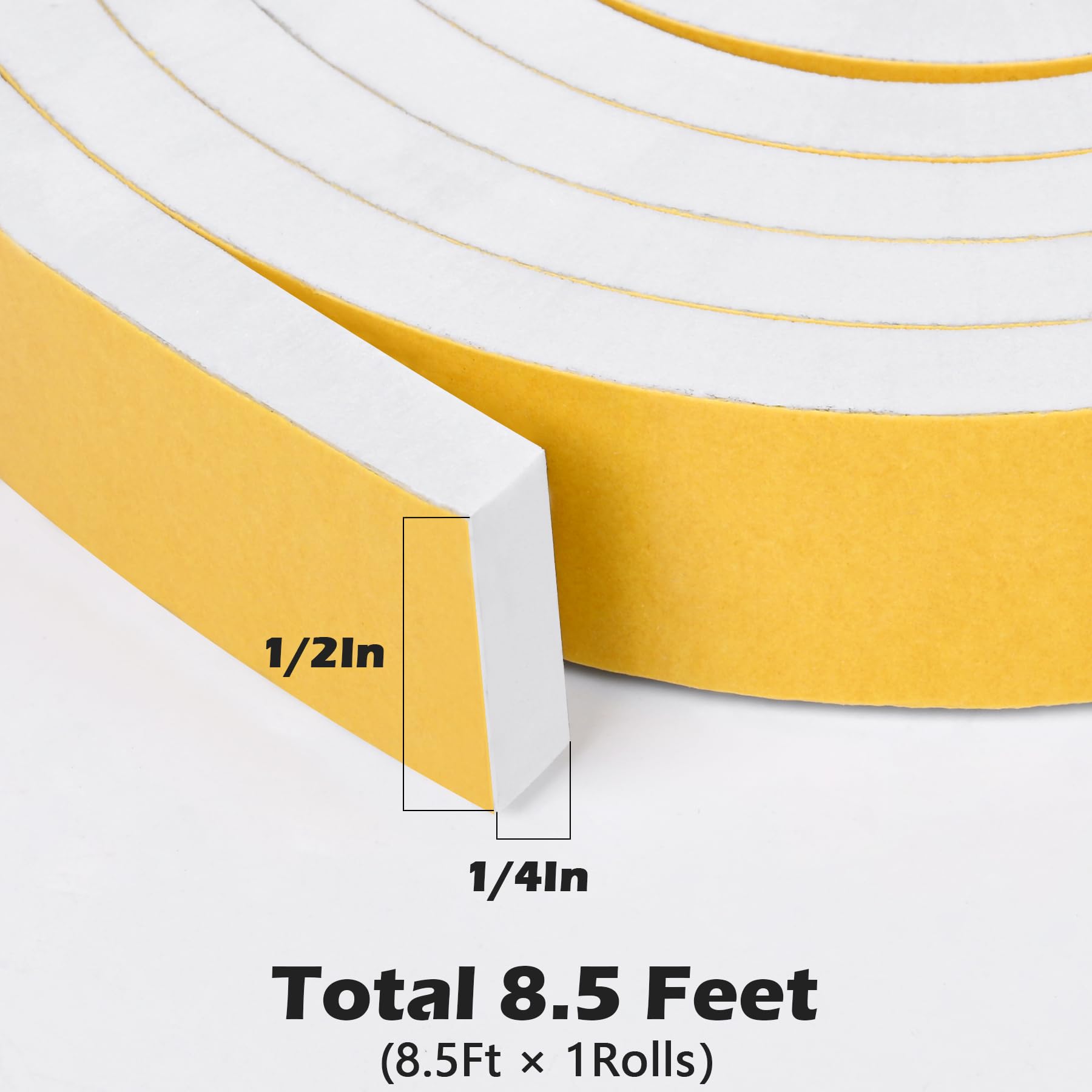 White Door Window Weather Stripping Self Adhesive Foam Tape High Density Foam Sealing Strip Window Insulation Weatherproof Gasket Tape for Doors and Windows (8.5 Foot)
