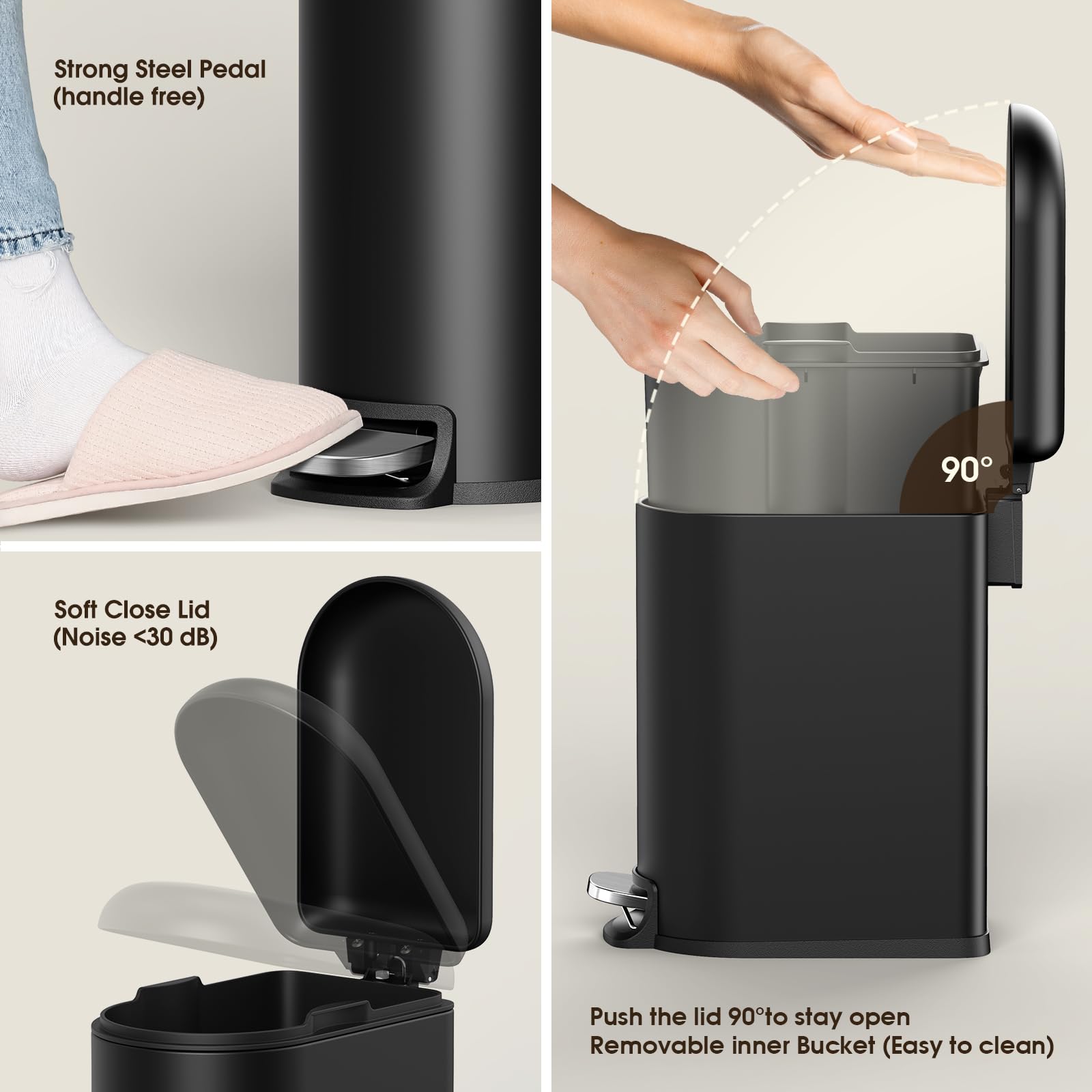 Small Bathroom Trash Can with Lid Soft Close