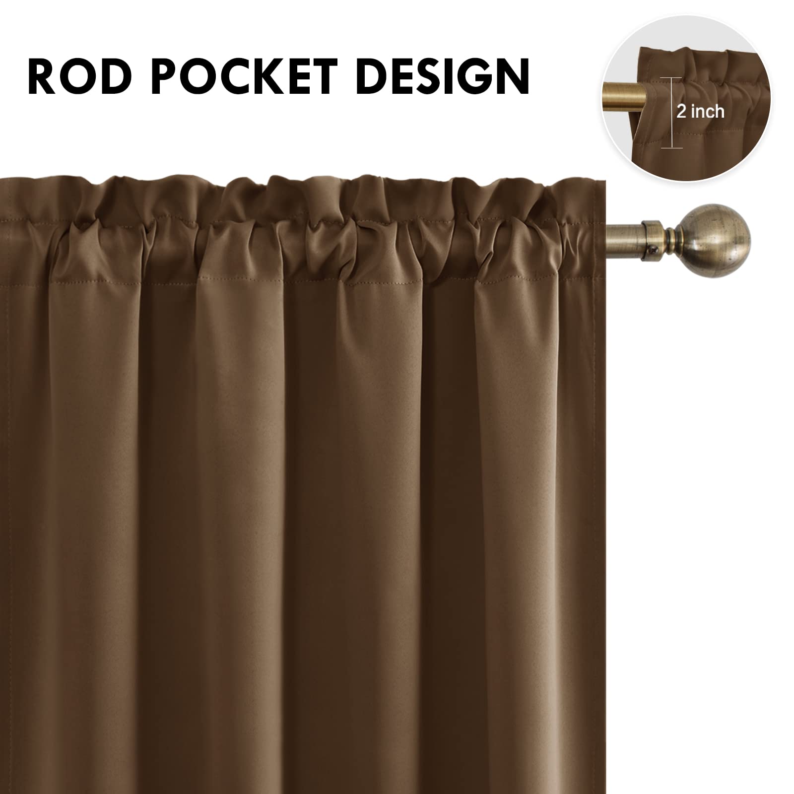 Short Blackout Curtains 42 x 36 Inch Long for Kitchen RV Bunk Brown (2 Count)