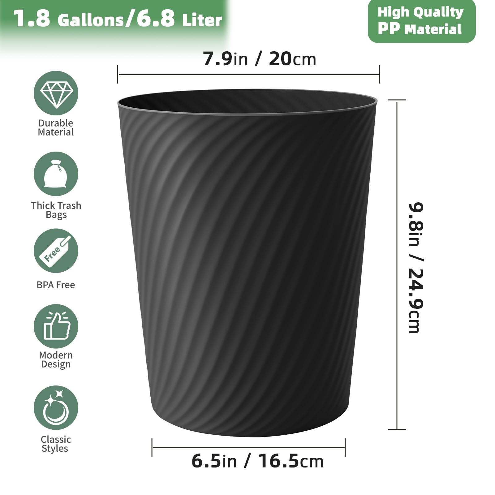 Small Trash Can 3 Pack 1.8 Gallons (3 Count)