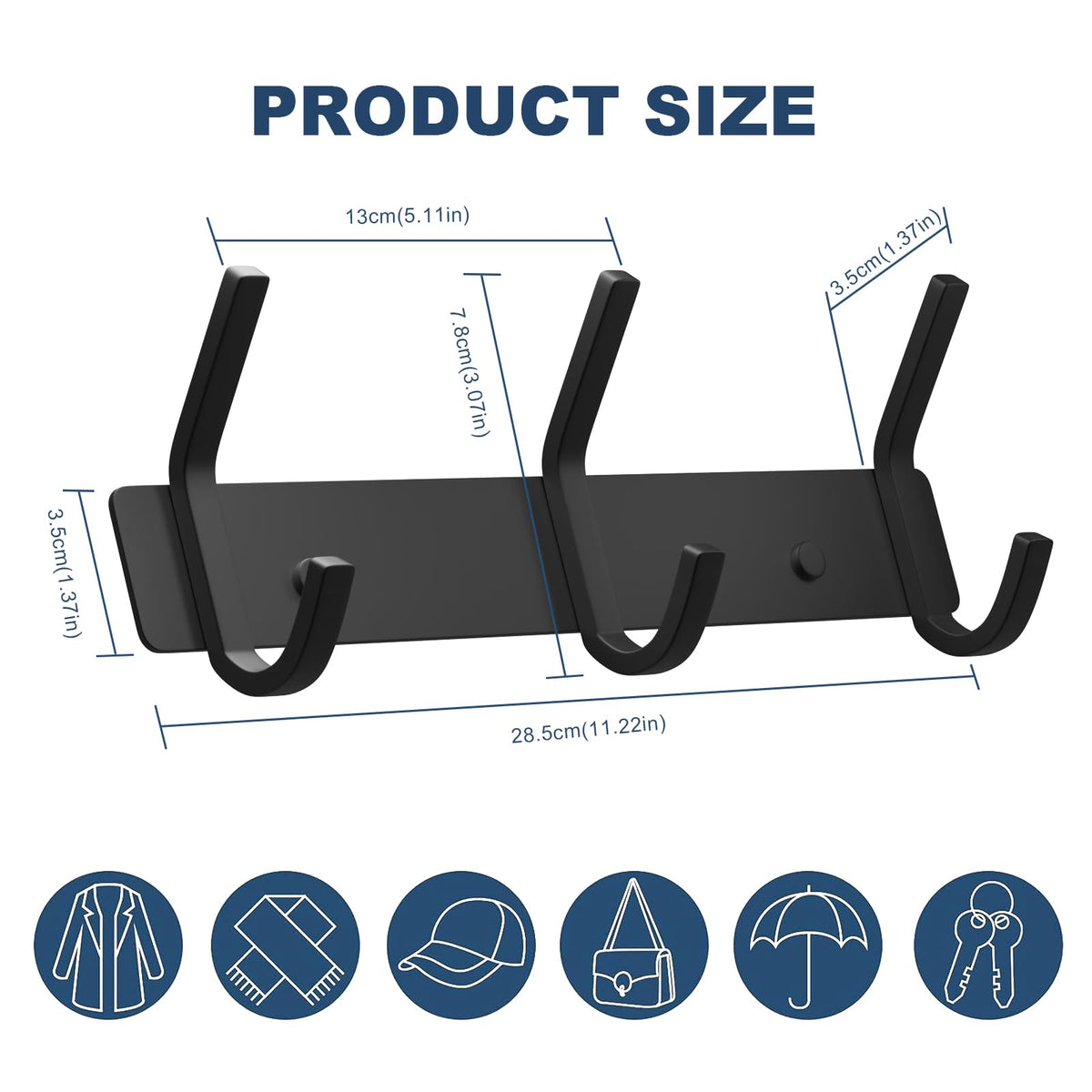 2PACK Coat Hooks Wall Hook for Hanging Clothes Robes Towels Hats Heavy Duty Coat Hanger Coat Rack Wall Mount with 3 Hooks (2 Count)