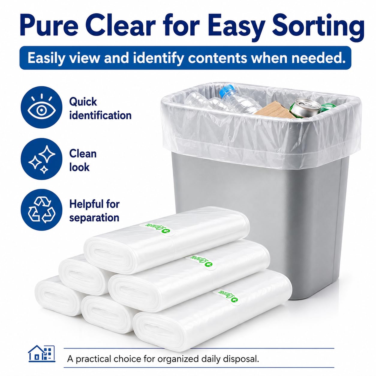 Small Clear Trash Bags 1.8 Gallon 180 Count Bathroom Garbage Bags