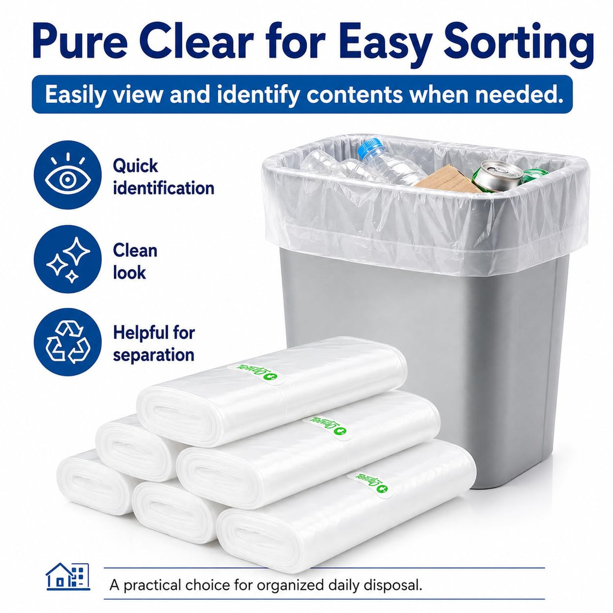 Small Clear Trash Bags 1.6 Gallon 180 Count Bathroom Garbage Bags