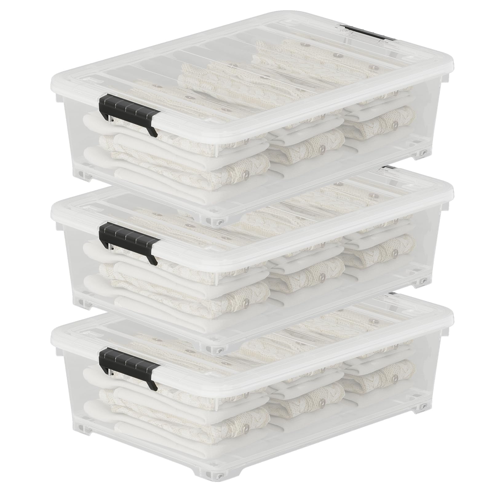 52 Quart Large Plastic Underbed Latching Storage Box (3 Count)