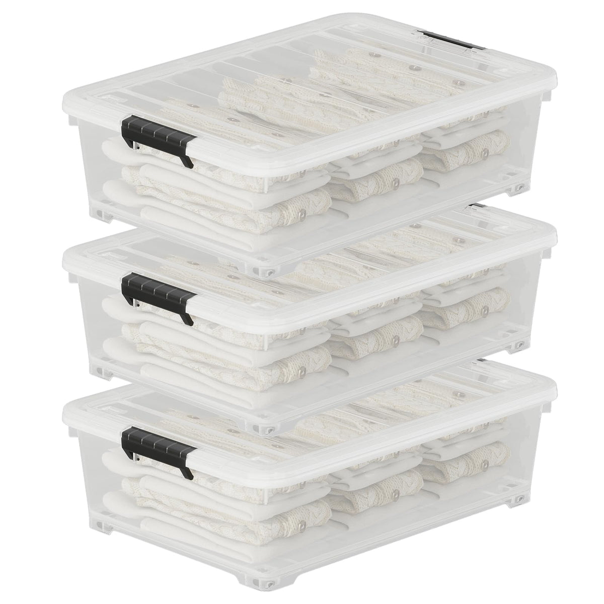 52 Quart Large Plastic Underbed Latching Storage Box (3 Count)