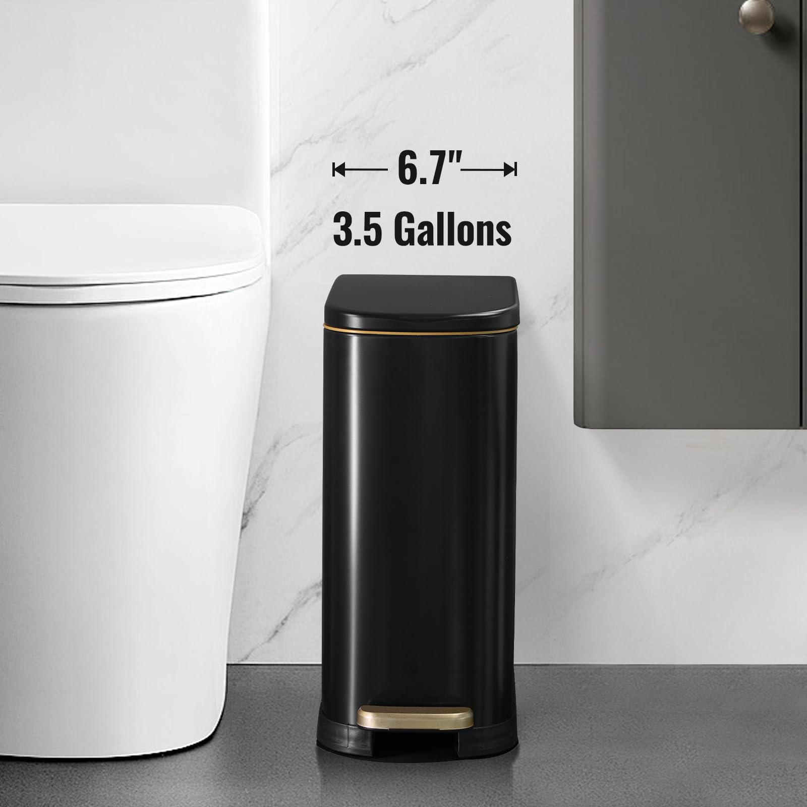 Bathroom Trash Can with Soft Close Lid 3.5 Gallon Matte Black