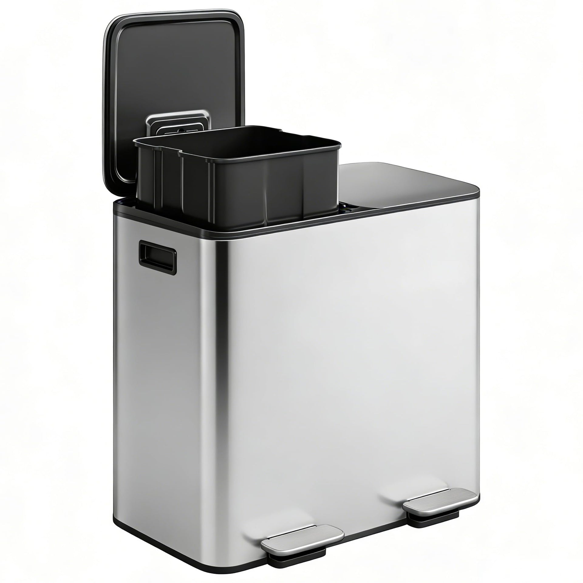 2 x 8 gal Stainless Steel Double Trash Can with Lid for Kitchen