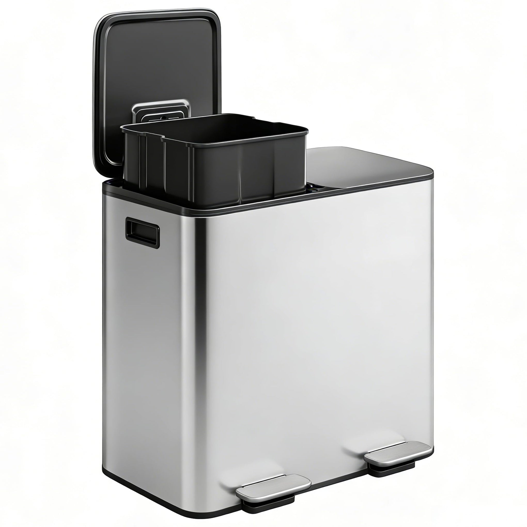2 x 8 gal Stainless Steel Double Trash Can with Lid for Kitchen