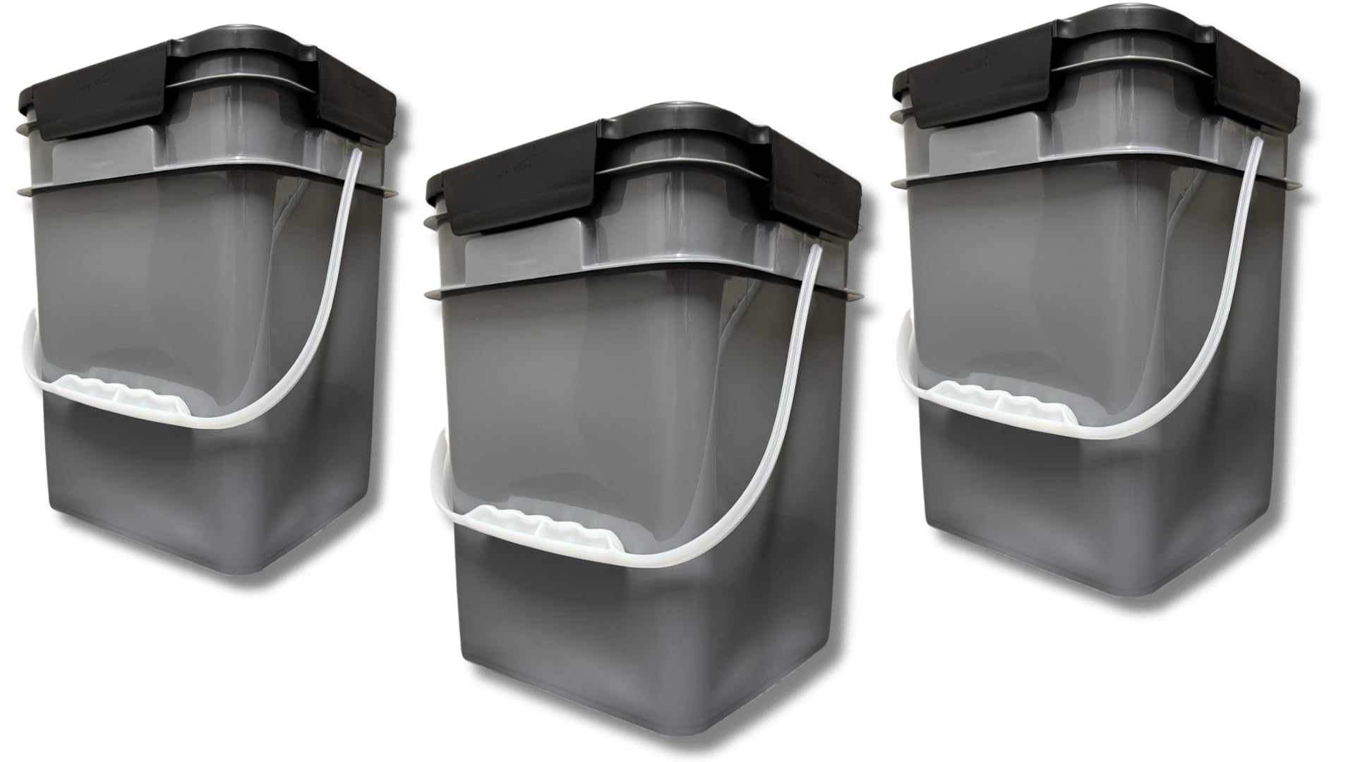 4 Gallon Square Food Grade Bucket Pail with Plastic Handles and Lid (3 Count)