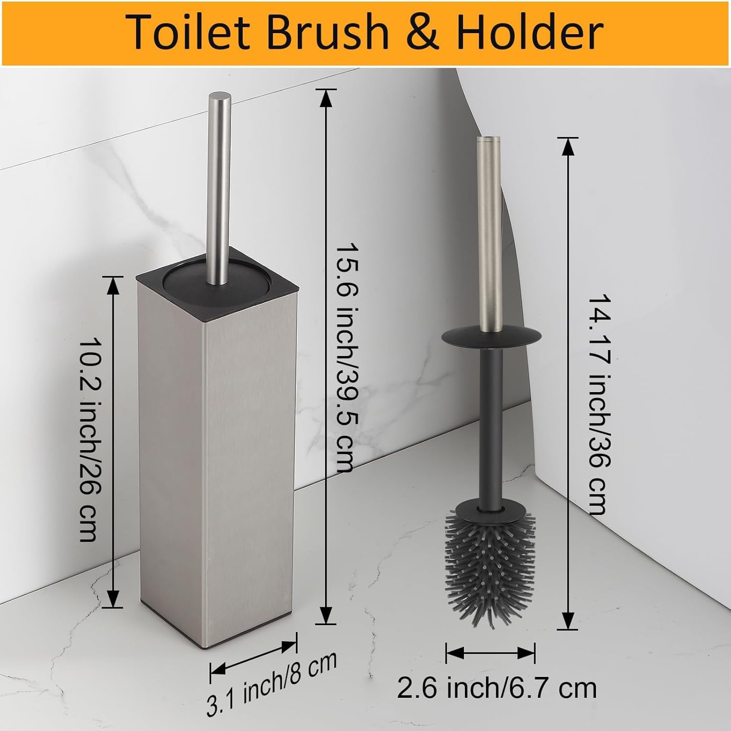 Toilet Brush and Holder Set Brushed Nickel Aluminium Freestanding Toilet Bowl Cleaner Brush and Holder for Bathroom Storage and Organization