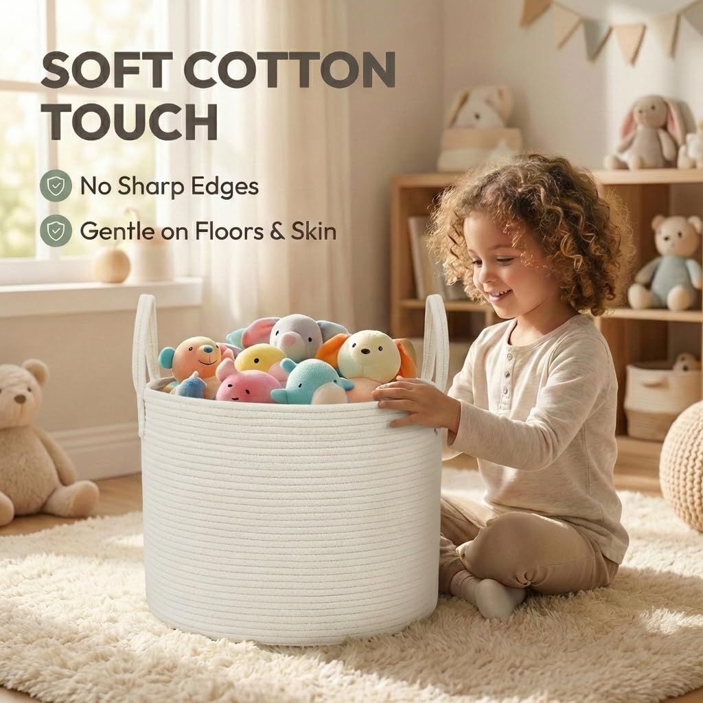 65L Extra Large Machine Washable Cotton Rope Blanket Basket