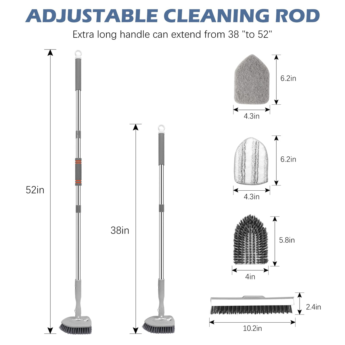 4-in-1 Tile Tub Floor Scrubber with V-Shaped Grout Brush, Gray