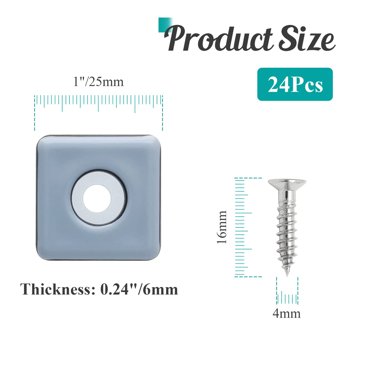 1" (25mm) Screw on Furniture Sliders, Gray/Black, 24pcs (24 Count)