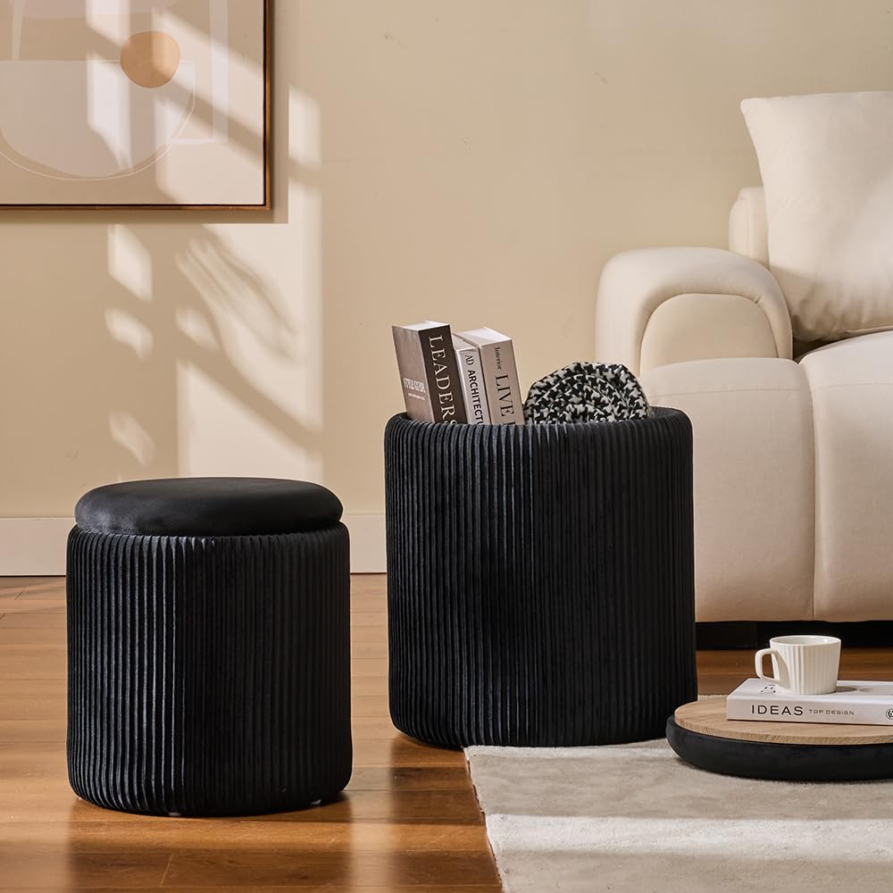 Set of 2 Round Ottoman Storage