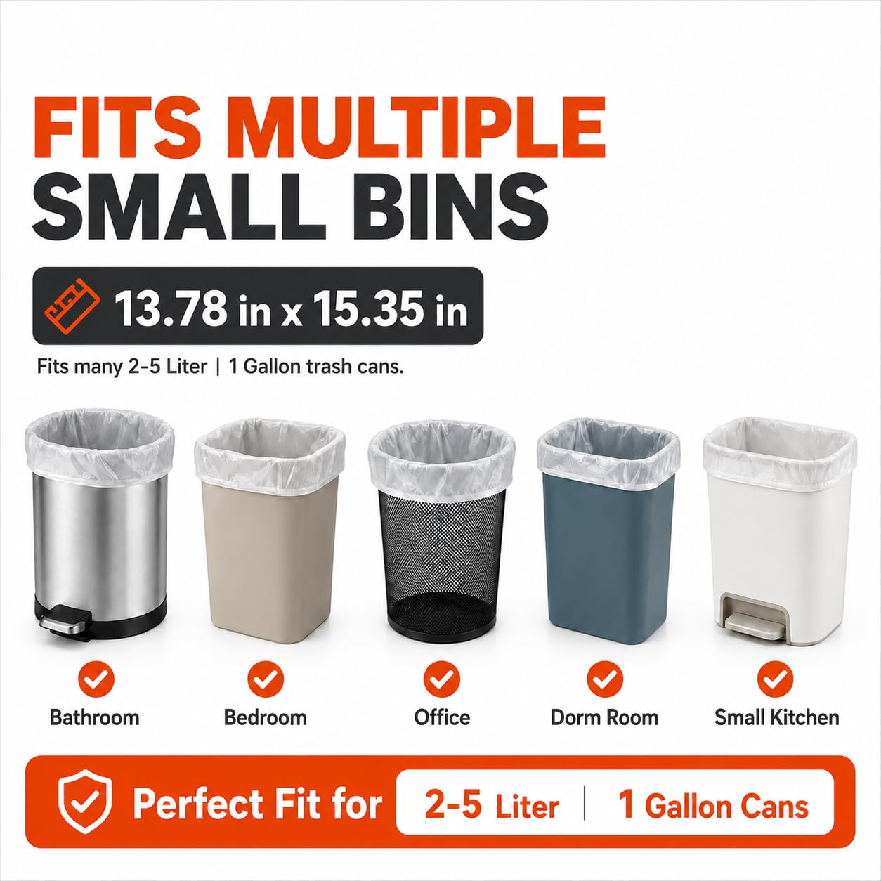 1 Gallon Small Clear Trash Bags Garbage Bags by RayPard (216 Count)