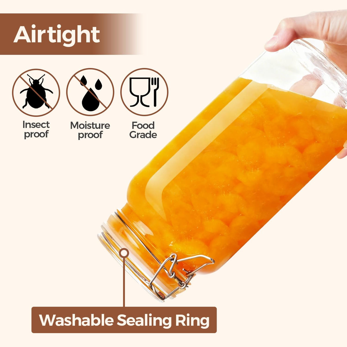 Large Square Glass Jars with Airtight Lids 78 oz 3 Pack Wide Mouth (3 Count)